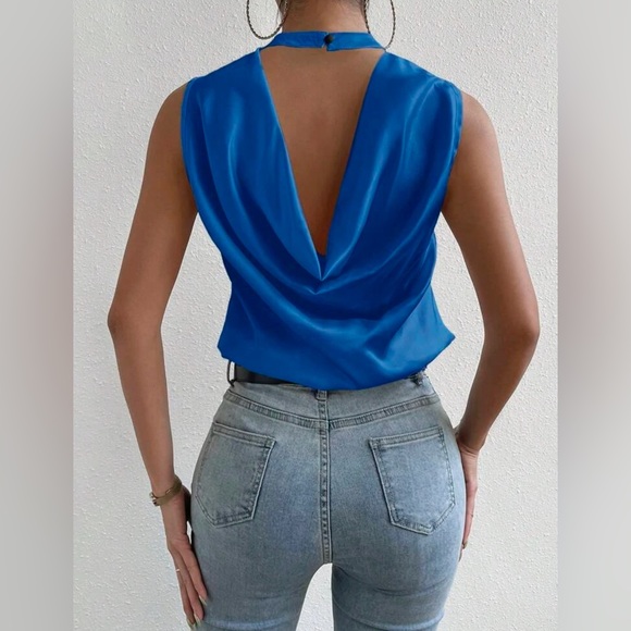 SHEIN - NIP - Back Drape Button Satin Blouse - Picture 1 of 4